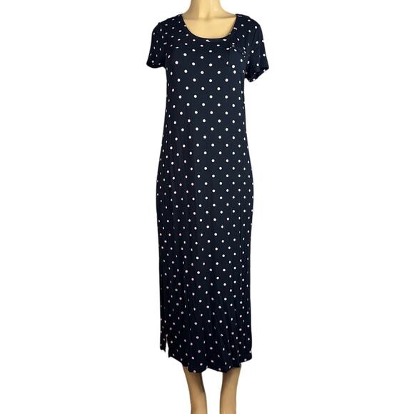 Soma Cool Nights Long Sleepshirt Nightgown Black Pink Polka Dot Size Small - Picture 1 of 11